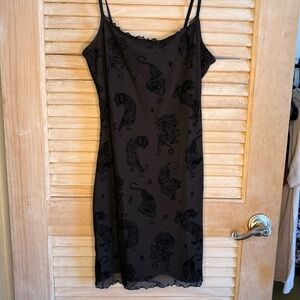 162 H&M Black Mini Dress with Velvet Tiger Detailing - Size M